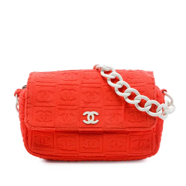 Orange Chanel Terry Cloth Sport Line Flap Shoulder Bag in Orange Resin from Designer Revival