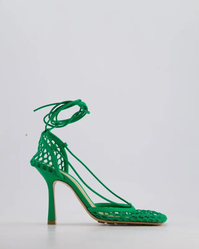 Bottega Veneta Green Wraparound Stretch Web Heels Size EU 35.5 in Green Lambskin from Sellier