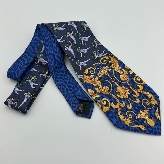 Versace Vintage 100% Silk Angel & Baroque Tie 60” Long in blue|gold Silk from Poshmark, photo 1 of 1
