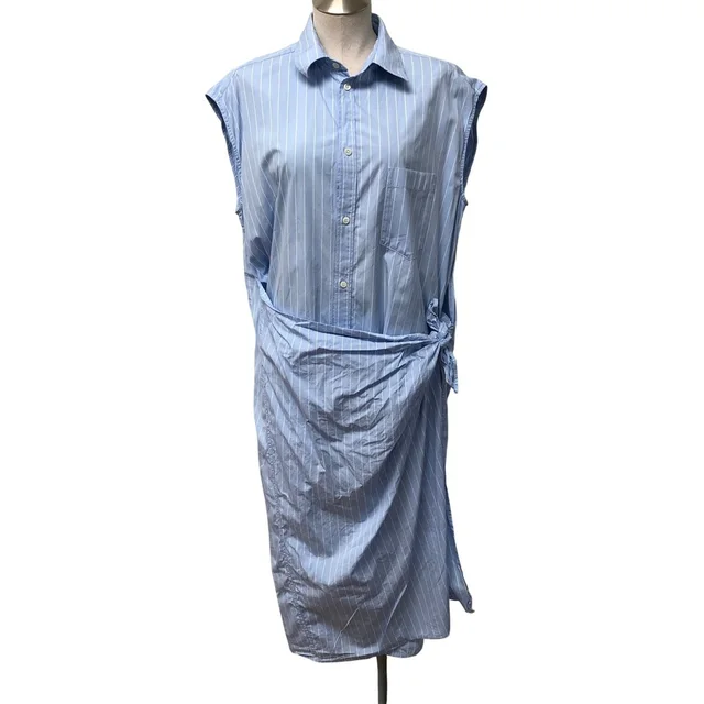 Balenciaga Striped Wrap Dress Womens 36 Fr 4 Blue White Sleeveless Midi Nautical in white|blue from Poshmark