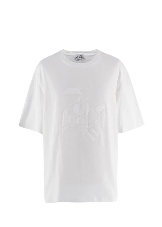 Hermès White Tonal Embossed T-Shirt in White from HEWI