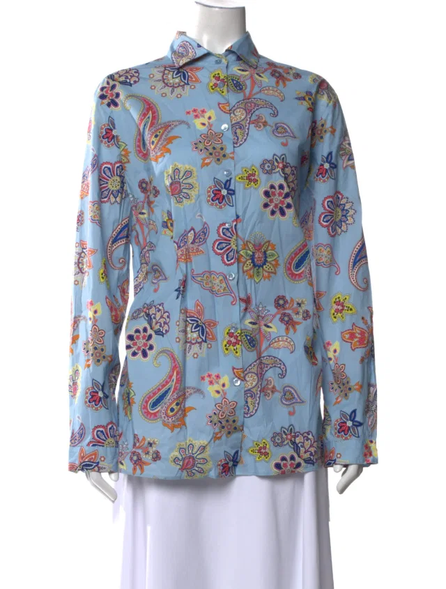 Etro Paisley Print Long Sleeve Blouse in blue from The RealReal