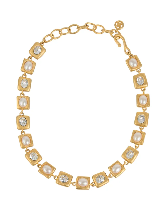 Givenchy Vintage Golden Satin Pearl Rhinestone Necklace in Satin from Amarcord Vintage Fashion