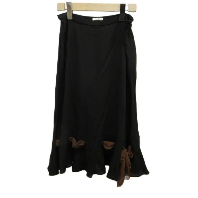 Miu Miu Flare Long Skirt Black Brown Ribbon 38 in Black Silk from The Reluxe