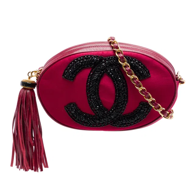 Red Chanel CC Embellished Suede Tassel Oval Crossbody in Red Suede from Designer Revival