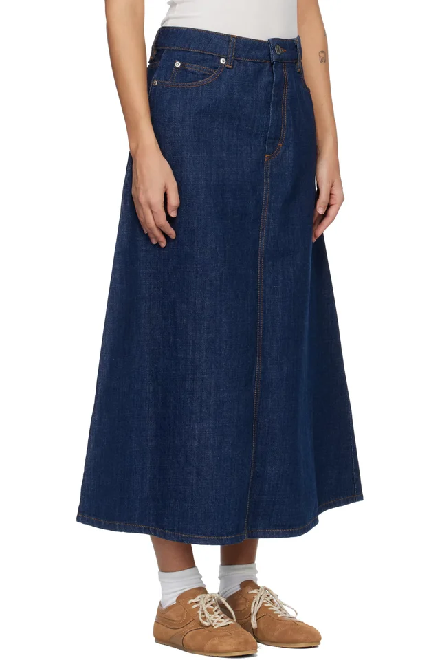 AMI Paris Blue Cotton Denim Maxi Skirt, photo 2 of 4 from SSENSE