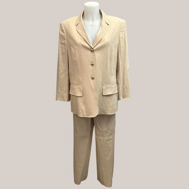 Escada Vintage 2 Piece Wool Linen Blazer & Pants Suit Set Beige Sz 42 / Large in neutral|brown Wool from Poshmark