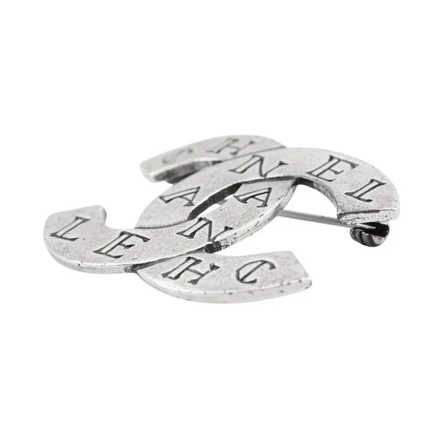 Chanel CC Logo Brooch Silver Metal in Silver from GALLERY RARE, photo 2 of 2