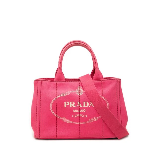 Pink Prada Small Canvas Canapa Logo Tote Satchel in Pink Canvas from Designer Revival