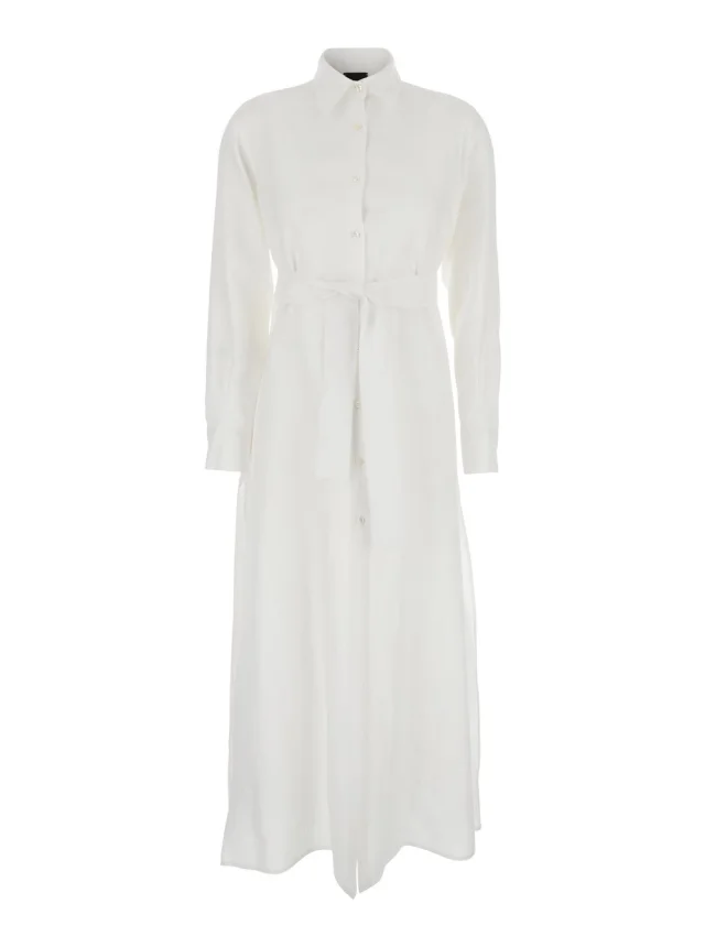Leplain Dress with Classic Collar and Adjustable Belt in White Linen for Women in White 100% Linen from Gaudenzi Boutique, photo 1 of 1