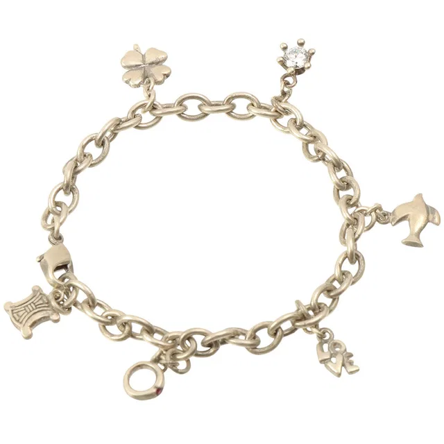 Celine Rhinestone Logo Charm Macadam Bracelet Silver in Silver from VINTAGE QOO TOKYO