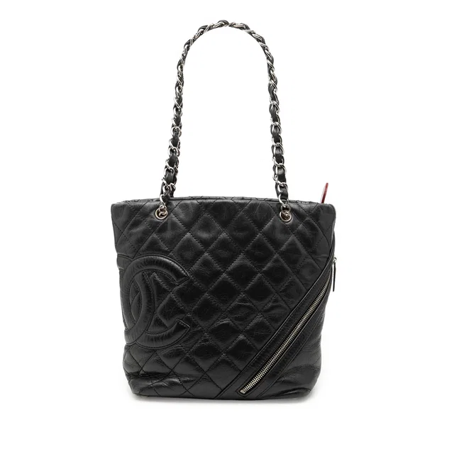 Black Chanel Small Quilted Aged Calfskin Cotton Club Tote in Black Calfskin from Designer Revival