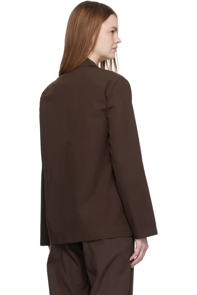 Tekla Brown Poplin Long-Sleeved Pyjama Shirt, photo 3 of 4 from SSENSE