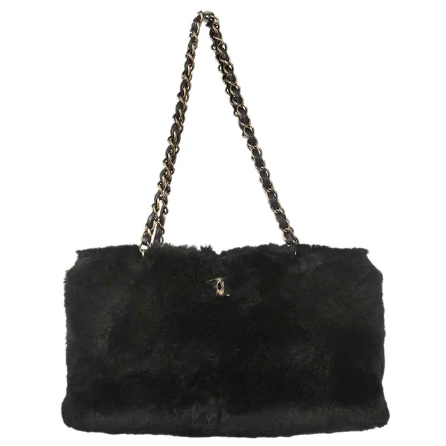Chanel 2000-2001 Black Lapin Fur Tote Handbag in Black from AMORE Vintage Tokyo