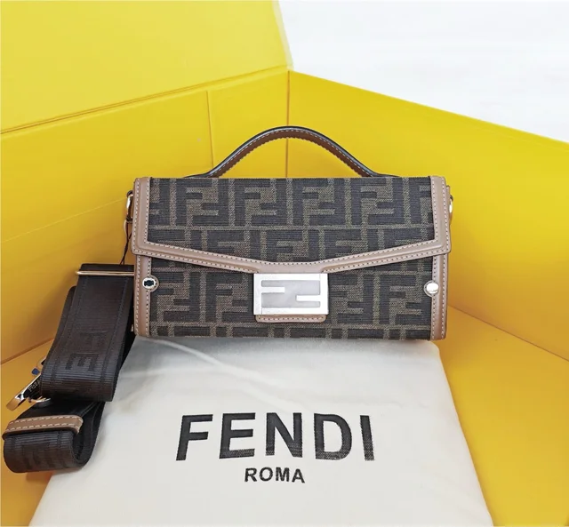 Fendi Brown FF Canvas Baguette Phone Pouch Bag in Brown Canvas from Luxury Promise