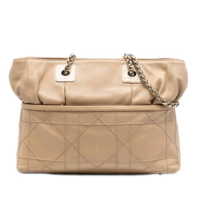 Tan Dior Lambskin Cannage Granville Chain Tote in Brown Lambskin from Designer Revival