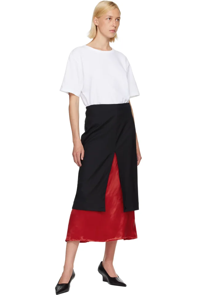Róhe Black & Red Contrast Upside-Down Midi Skirt, photo 4 of 4 from SSENSE