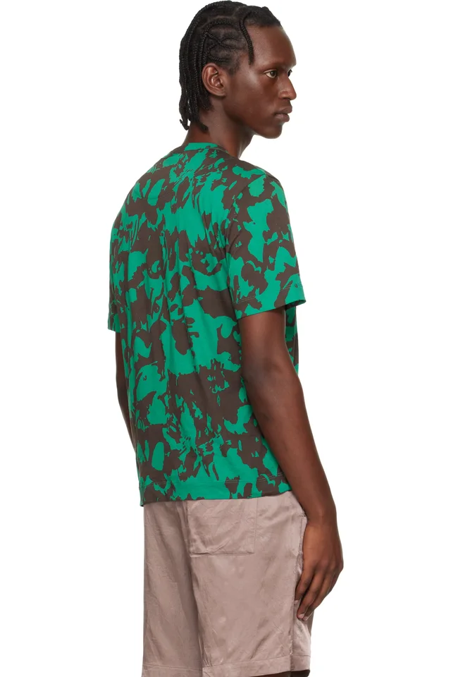 Dries Van Noten Green & Brown Printed Cotton T-shirt, photo 3 of 4 from SSENSE