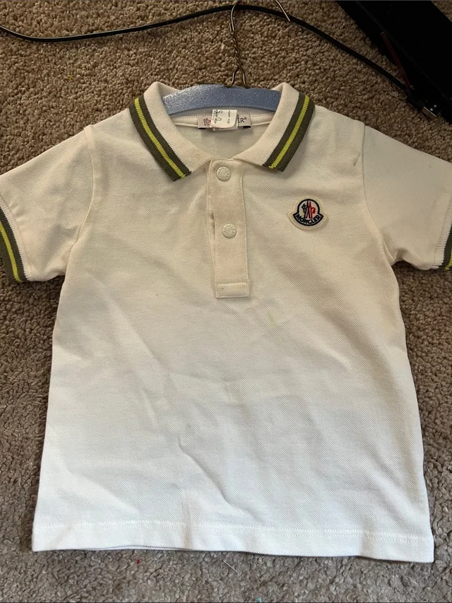 Moncler White Polo Shirt With Green Trim - Kids in green|white from Poshmark