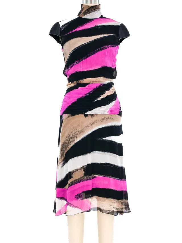 2001 Gianni Versace Couture Printed Silk Chiffon Dress in Multicolor Silk from Arcade Vintage
