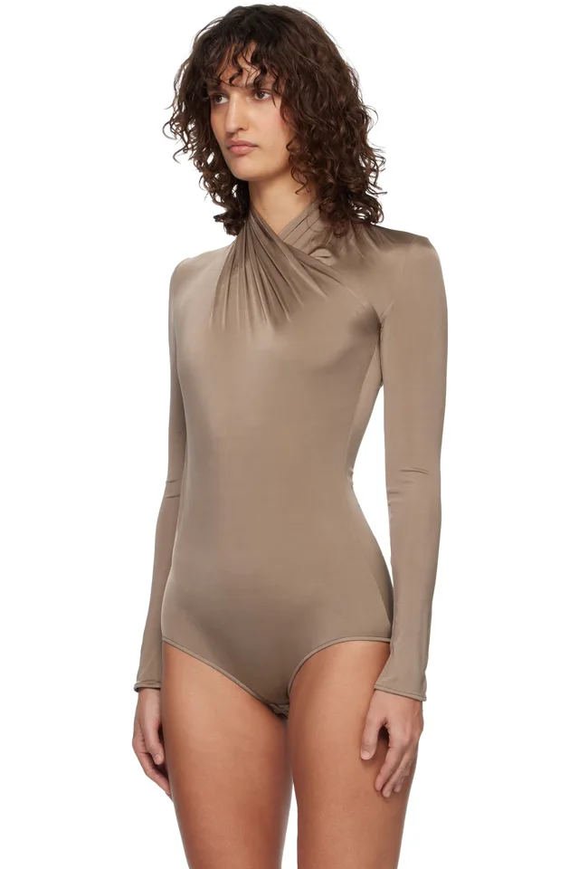 Mugler Brown Scarf Bodysuit, photo 4 of 5 from SSENSE
