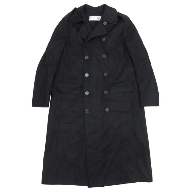 Dior Double Face Melton Trench Coat 2-Way Long 34 Black in Black Wool from The Reluxe