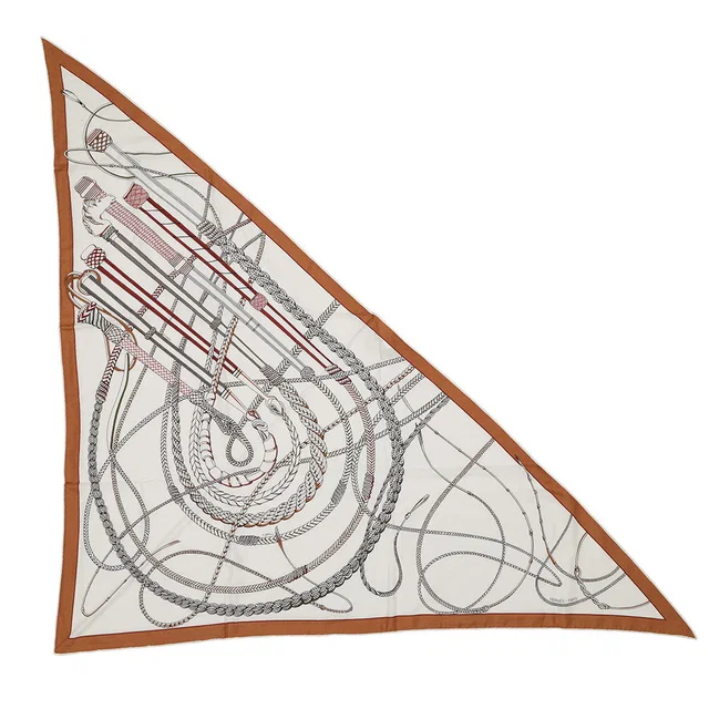 Hermès Triangle Jean Whip and Grip White/Caramel/Anthracite Cashmere70% Silk30% in White from GALLERY RARE