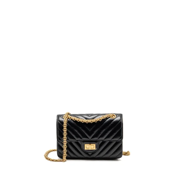 Chanel chevron mini reissue flap bag calfskin black GHW (microchip) in Black Calfskin from EMIER