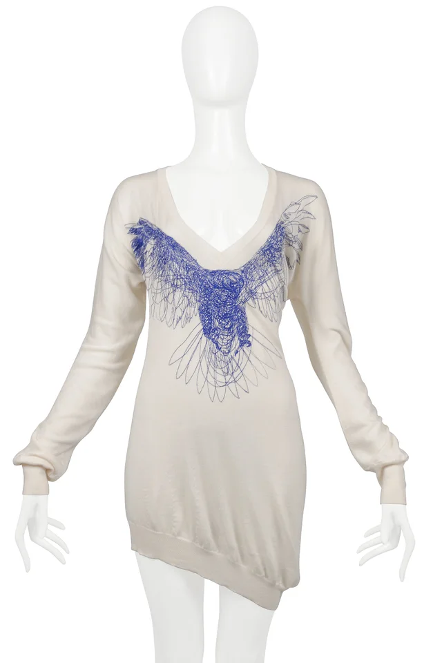 Alexander McQueen Off-white Cashmere Sweater Dress With Embroidered Bird in White Cashmere from Resurrection Vintage