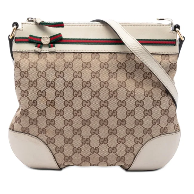 Beige Gucci GG Canvas Web Mayfair Crossbody in Beige Canvas from Designer Revival