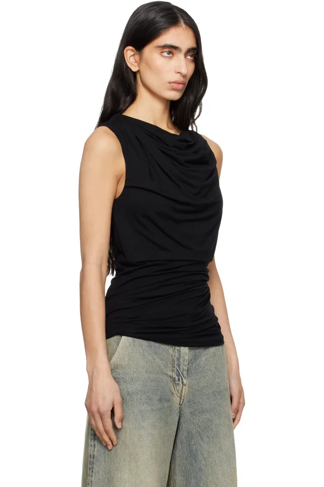 Entire Studios Black Drape Tank Top, photo 2 of 4 from SSENSE