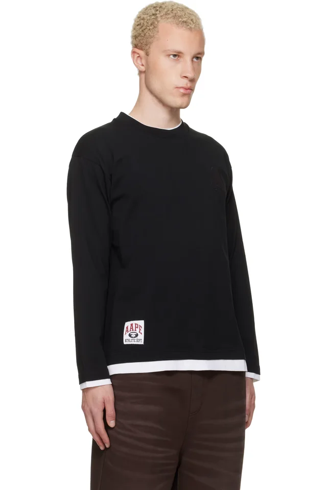 AAPE by A Bathing Ape Black 'A' Long Sleeve T-shirt, photo 2 of 4 from SSENSE
