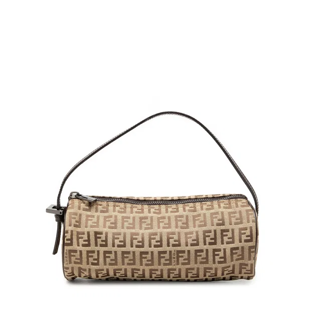Beige Fendi Zucchino Canvas Barrel Pochette Handbag in Beige Canvas from Designer Revival