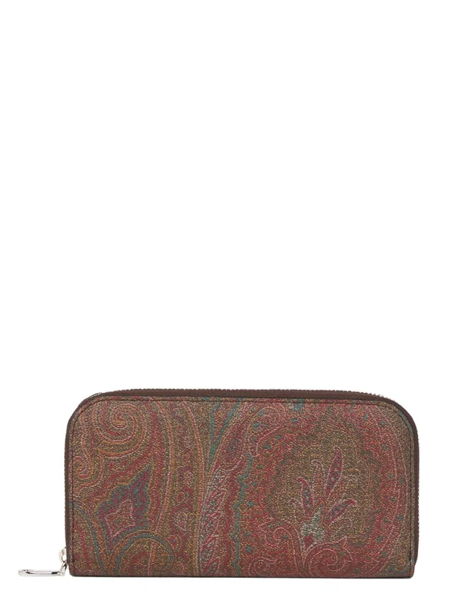 Etro Paisley-Printed Coated Textile Wallet — Brown Cotton & Cardholders in Brown Calfskin from HEWI