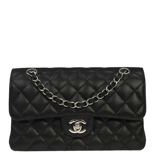 Chanel 2015-2016 Black Caviar Skin Small Classic Double Flap Shoulder Bag in Black Caviar leather from AMORE Vintage Tokyo