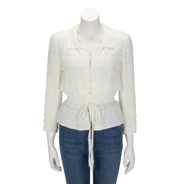 Chanel Fantasy Tweed Drawstring Jacket FR 40 in Ecru Tweed from Blue Spinach