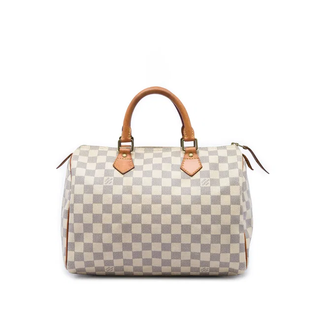 White Louis Vuitton Damier Azur Speedy 30 Boston Bag in White Canvas from Designer Revival