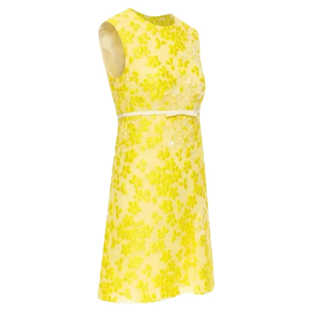 Giambattista Valli silk floral cloque mini bow dress in yellow, photo 3 of 6 from ShopSimon