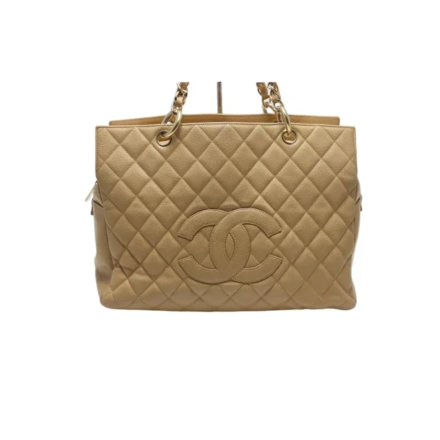 Chanel Quilted Jumbo CC Logo Grand Shopping Tote Bag GST GD Chain in Caviar leather from The Reluxe