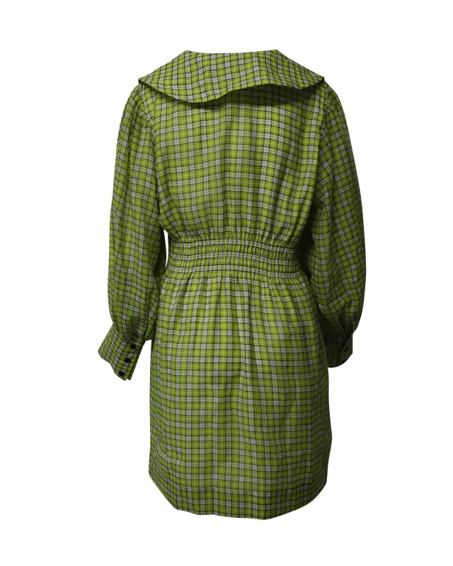 GANNI Wide Collar Smocked Mini Dress in Yellow Print Polyester in Yellow, photo 2 of 6 from ShopSimon