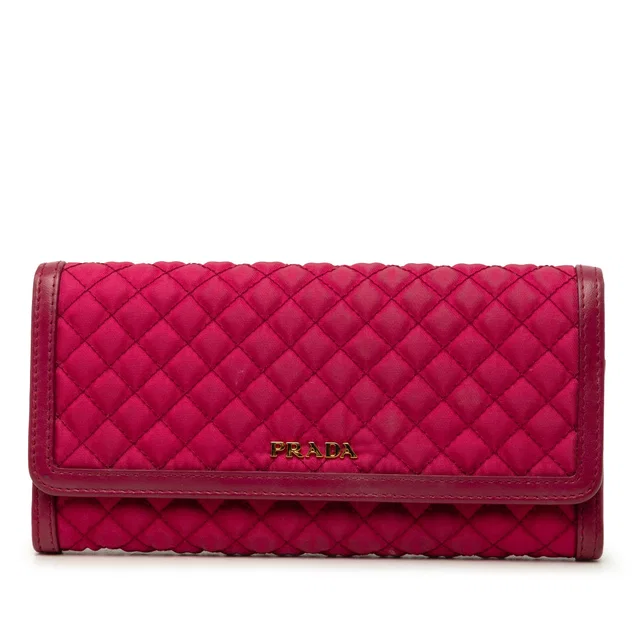 Pink Prada Impuntu Tessuto Long Wallet in Pink Nylon from Designer Revival