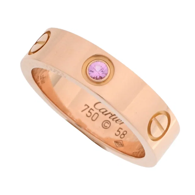 Cartier 18K Sapphire Love Ring #58 Pink Gold in Pink from VINTAGE QOO TOKYO