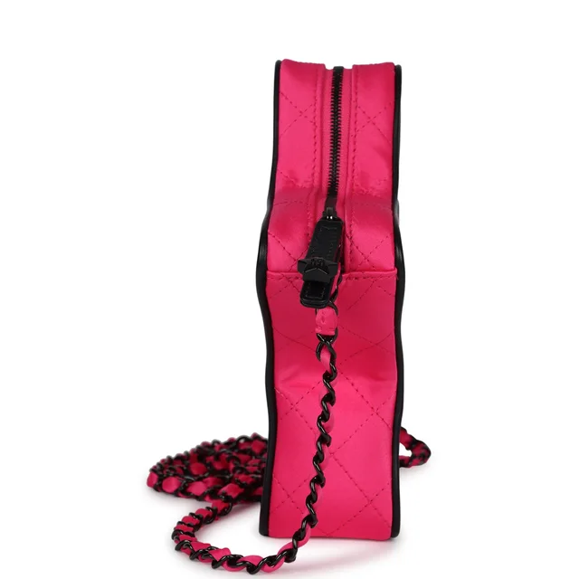 Chanel CC Star Bag Fuchsia and Black Satin Black Metal Hardware in Black Satin from Madison Avenue Couture, photo 2 of 2