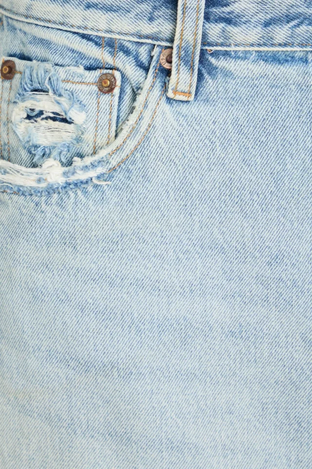 Re/Done Distressed Organic Cotton Denim Maxi Skirt in Blue, photo 4 of 4 from THE OUTNET