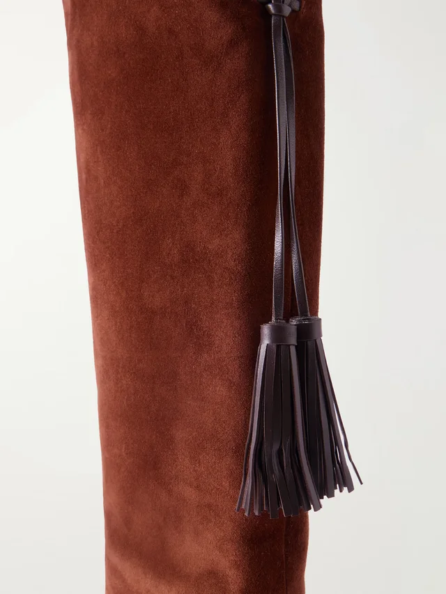 GIANVITO ROSSI Zaira 85 tasseled suede knee boots in chocolate 100% Leather, photo 5 of 5 from NET-A-PORTER (Canada)
