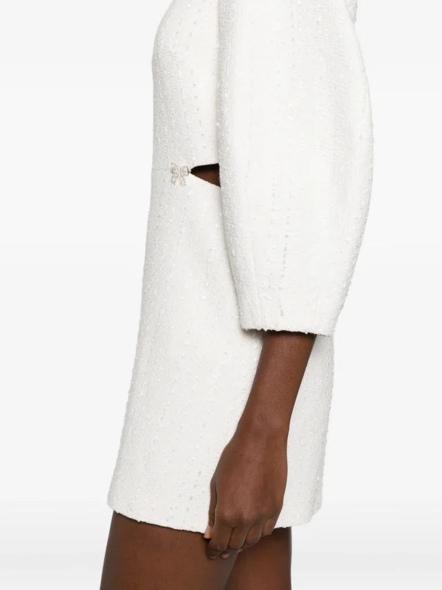 Maje short balloon-sleeve tweed dress in White, photo 5 of 5 from FARFETCH