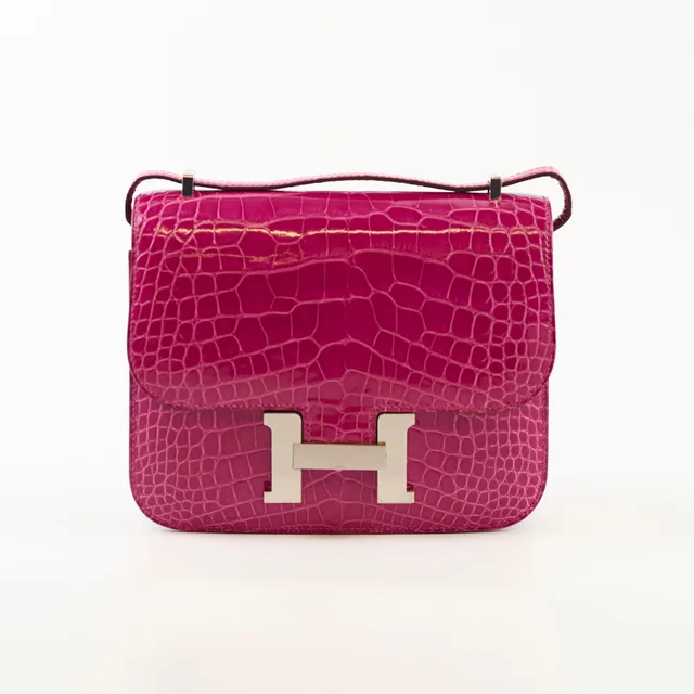 Hermès Constance 18 Alligator Mississippiensis Rose Sheherazade - Z Stamp in Pink Crocodile from The Purse Affair