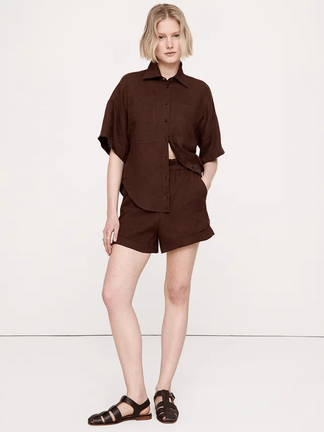 Banana Republic Linen Short-Sleeve Shirt in Reddish Brown, photo 5 of 6 from Banana Republic (Canada)
