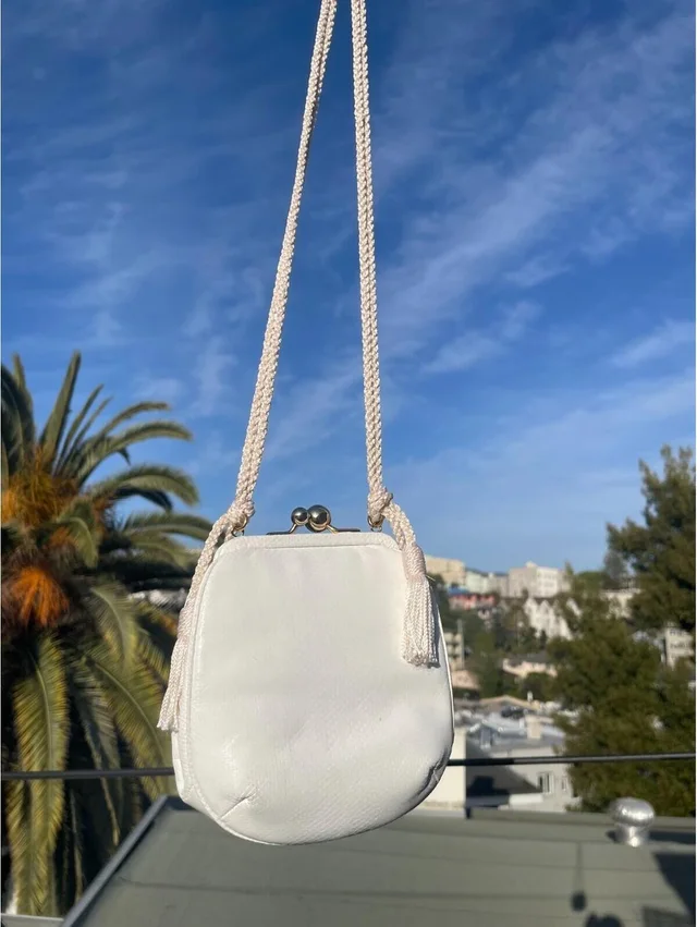 Judith Leiber Vintage White Mini Crossbody Bag Kiss Lock Tassel Strap Gold Frame in gold|white|red Satin from Poshmark