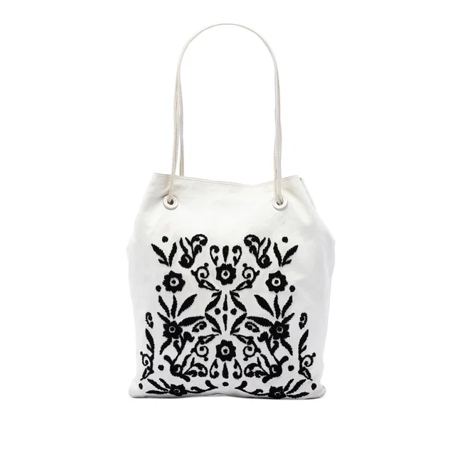White Prada Nappa Ricamo Tote in White Nappa leather from Designer Revival